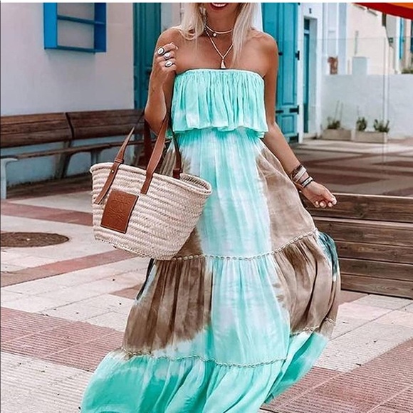 Amazon Dresses & Skirts - Women's Tie Dye Off Shoulder Maxi Bohemian Dress Beachwear